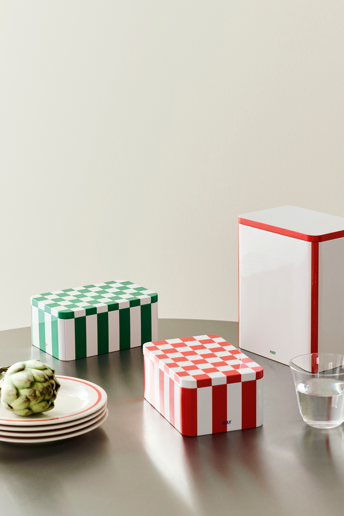 Small Tin in Green & Off White